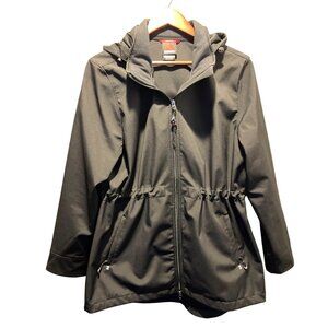 Gerry Womens Black Softshell Hooded Jacket Size XL Adjustable Waist Zip Pockets